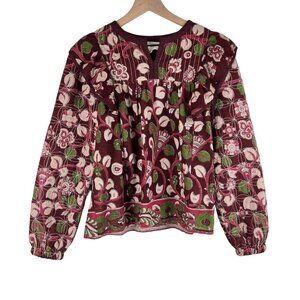 V. De. Vinster Burgundy Floral Printed Long Sleeve Peasant Top